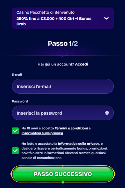 Registrazione a WishWin